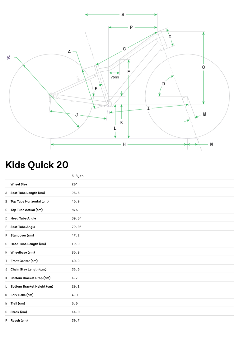 Geometrie CANNONDALE Kids Quick 20 (Mango)