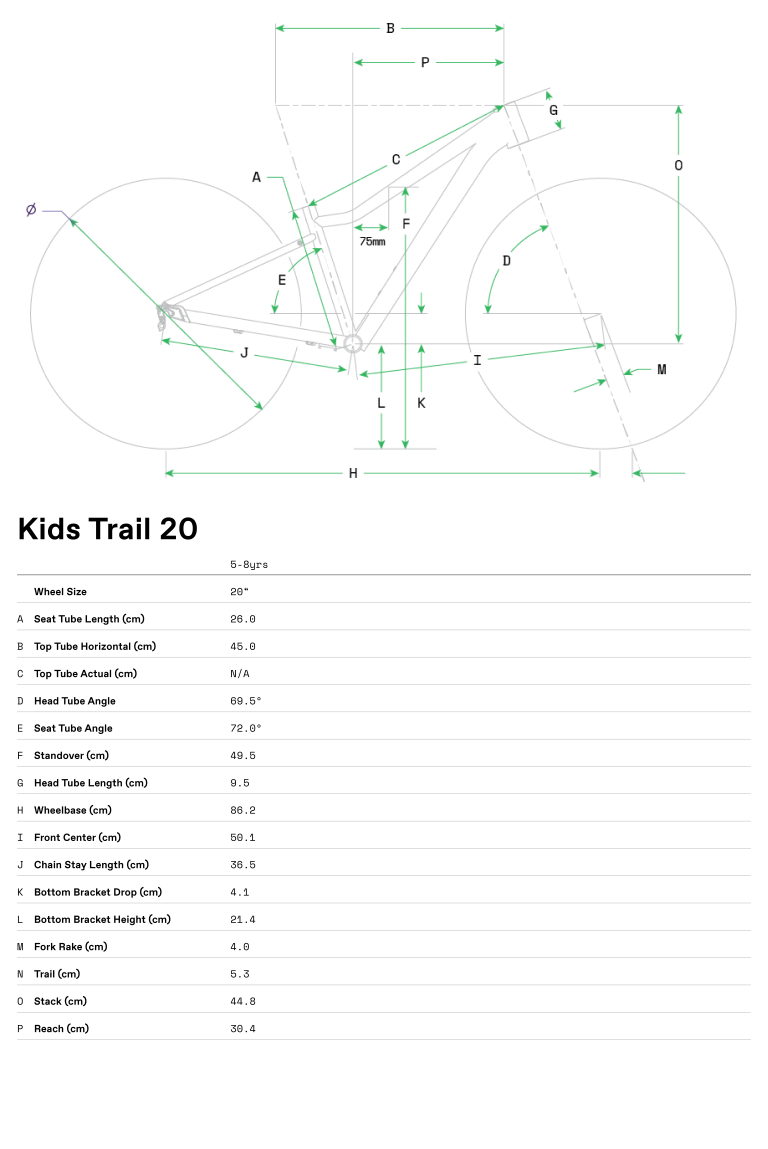 Geometrie CANNONDALE Kids Trail 20 (Volt)